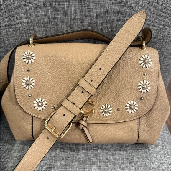 Coach Remi Leather Shoulder Bag With Whipstitch Daisy Appliqué